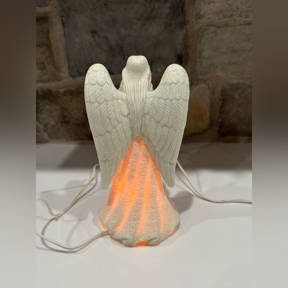 Angel Night Light Jade Porcelain 8.5” Figurine Electric Horn Christmas Light - Picture 3 of 6